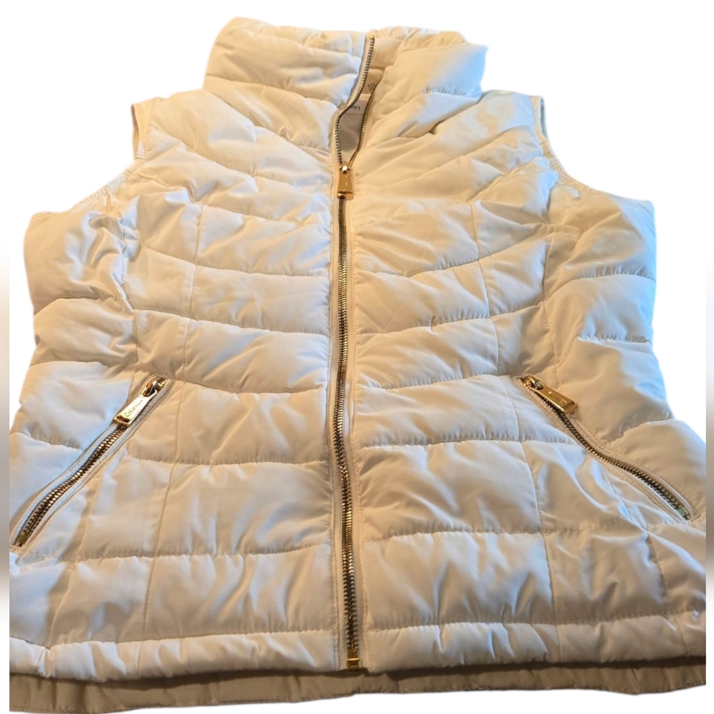 Calvin Klein Puffer Vest Cream with Gold Accents Size Small